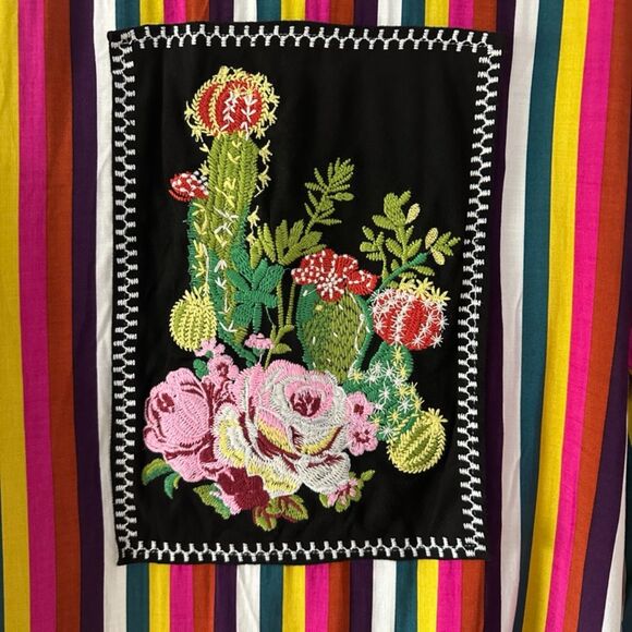 Andree By Unit Multicolor Stripes Embroidered Soft Flowy Cactus Floral Plus 1X - Picture 9 of 9